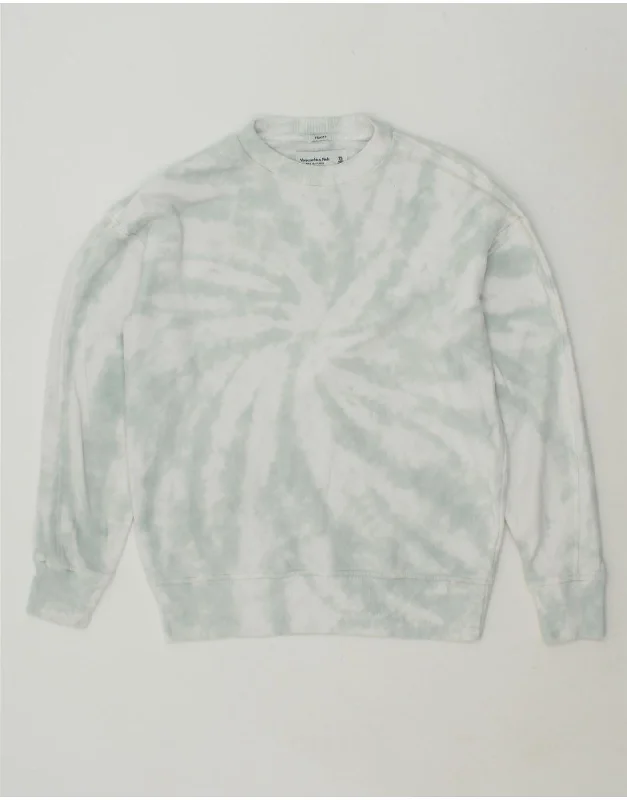 ABERCROMBIE & FITCH Womens Relaxed Fit Sweatshirt Jumper UK 6 XS Green Hoodie with Puffed Sleeves Voluminous Trendy