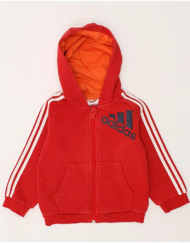 ADIDAS Baby Boys Graphic Hoodie Jumper 18-24 Months Red Cotton Hoodie with Elastic Waist Stretchable Comfortable