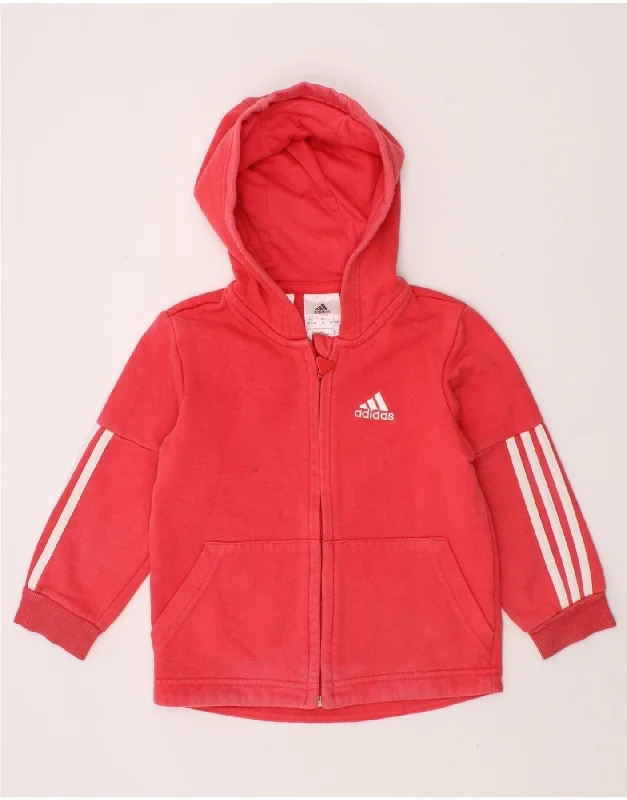 ADIDAS Baby Girls Zip Hoodie Sweater 18-24 Months Red Cotton Hoodie with Raw Hem Edgy Unfinished
