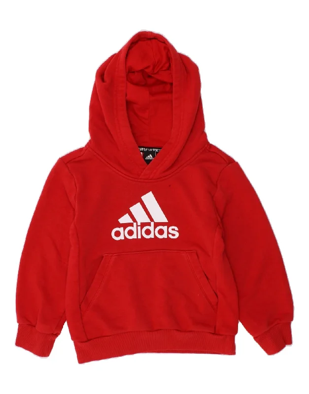 ADIDAS Boys Graphic Hoodie Jumper 4-5 Years Red Cotton Hoodie with Embroidery Detailed Premium