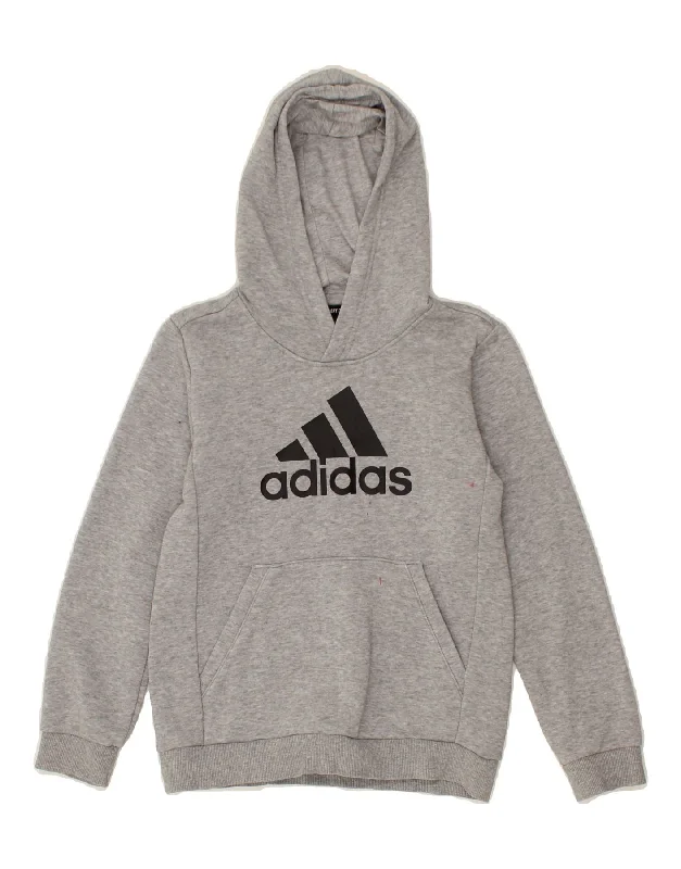 ADIDAS Boys Graphic Hoodie Jumper 9-10 Years Grey Cotton Hoodie with Hem Detail Decorative Unique