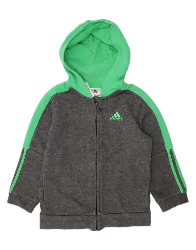 ADIDAS Boys Zip Hoodie Sweater 3-4 Years Grey Colourblock Cotton Hoodie with Slit Hem Functional Movement