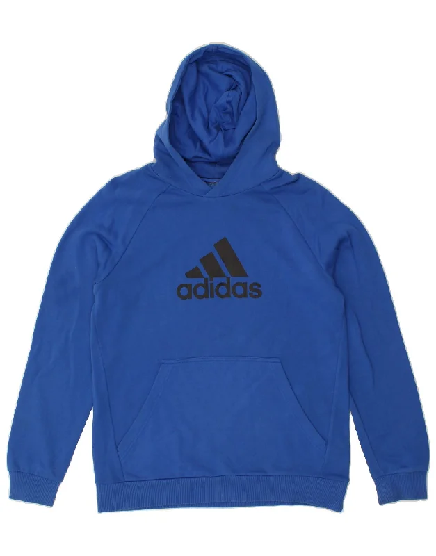 ADIDAS Mens Graphic Hoodie Jumper Medium Blue Cotton Hoodie with Distressed Vintage Worn