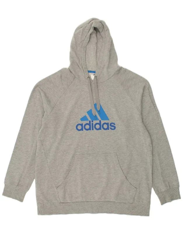 ADIDAS Mens Graphic Hoodie Jumper XL Grey Cotton Hoodie with Mock Neck Collared Structured