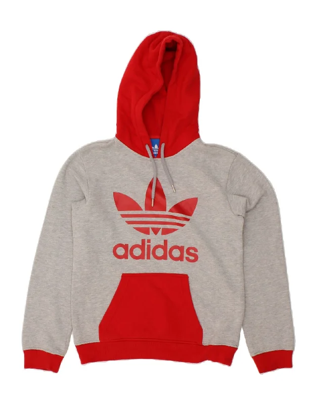 ADIDAS Mens Graphic Hoodie Jumper XS Grey Colourblock Cotton Hoodie with Drawcord Adjustable Secure