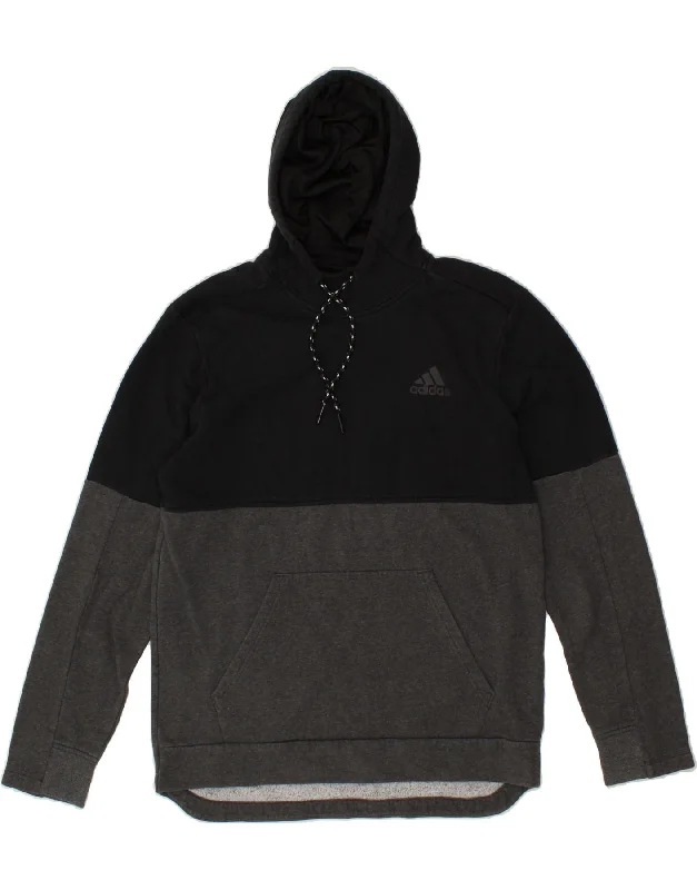 ADIDAS Mens Hoodie Jumper Medium Black Colourblock Hoodie with Stripes Bold Sporty