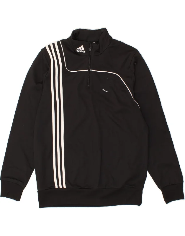ADIDAS Mens Zip Neck Sweatshirt Jumper Medium Black Polyester Hoodie with Illustration Artistic Creative