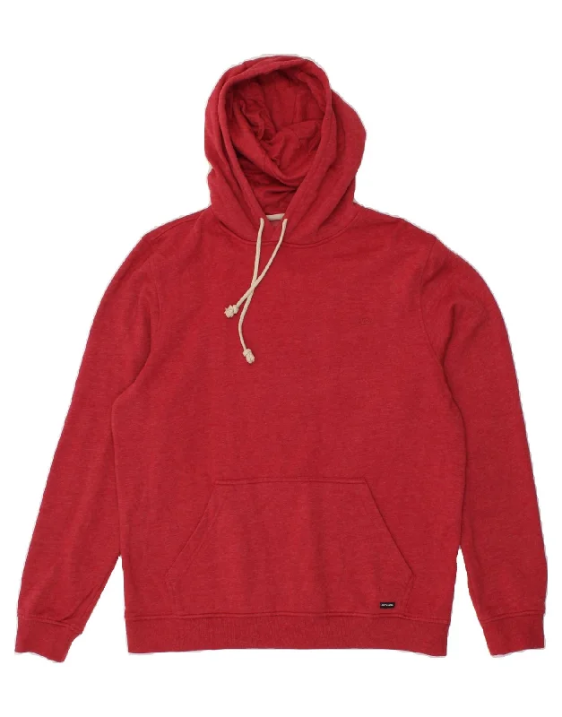 ANIMAL Mens Hoodie Jumper Large Red Cotton Hoodie with Lace Feminine Delicate