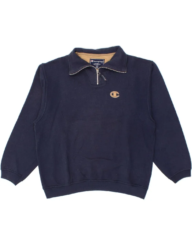 CHAMPION Mens Sweatshirt Jumper Medium Navy Blue Hoodie with Elastic Waist Stretchable Comfortable