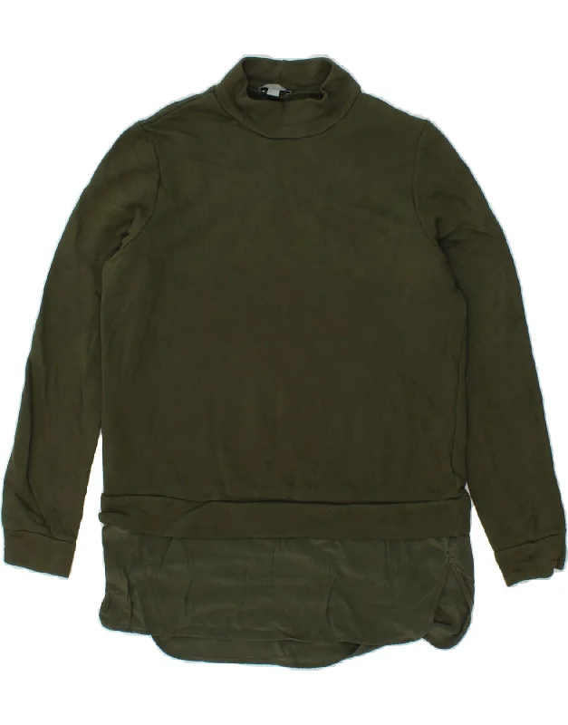 COS Womens Oversized Sweatshirt Jumper UK 10 Small Green Cotton Hoodie with Hidden Zipper Minimalist Clean