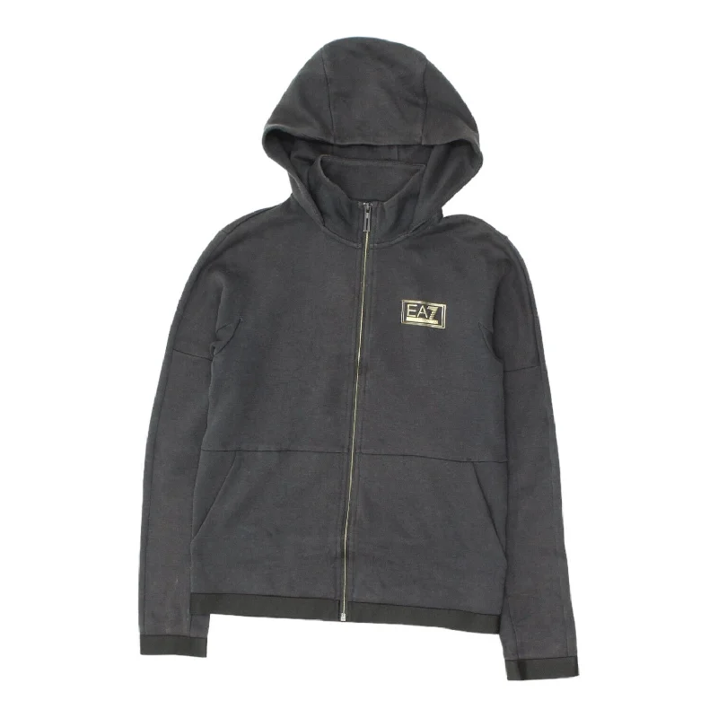 EA7 Emporio Armani Mens Grey Full Zip Hoodie | Hooded Designer Sweatshirt Hoody Hoodie with Full-Zip Functional Layering