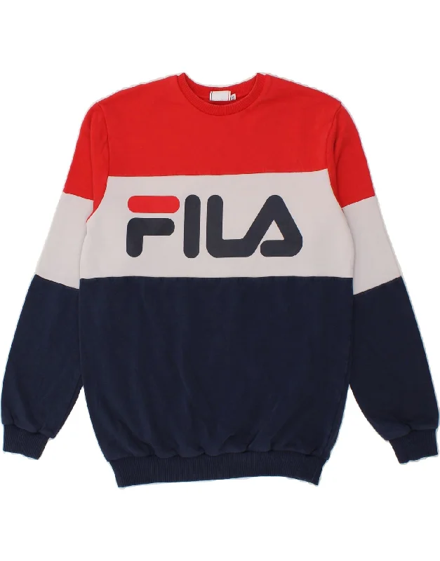 FILA Mens Sweatshirt Jumper Small Multicoloured Colourblock Cotton Cotton Hoodie Fleece Lining Warmth