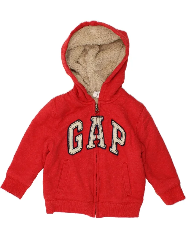 GAP Baby Boys Graphic Zip Hoodie Sweater 18-24 Months Red Cotton Hoodie with Rolled Sleeves Casual Relaxed