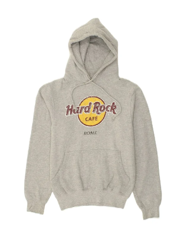 HARD ROCK CAFE Womens Rome Graphic Hoodie Jumper UK 10 Small Grey Cotton Hoodie with Half-Zip Sporty Casual