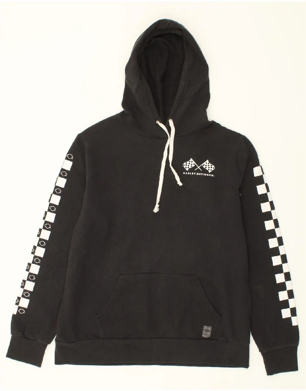 HARLEY DAVIDSON Mens Graphic Hoodie Jumper XL Black Cotton Hoodie with Ribbed Neckline Snug Warm