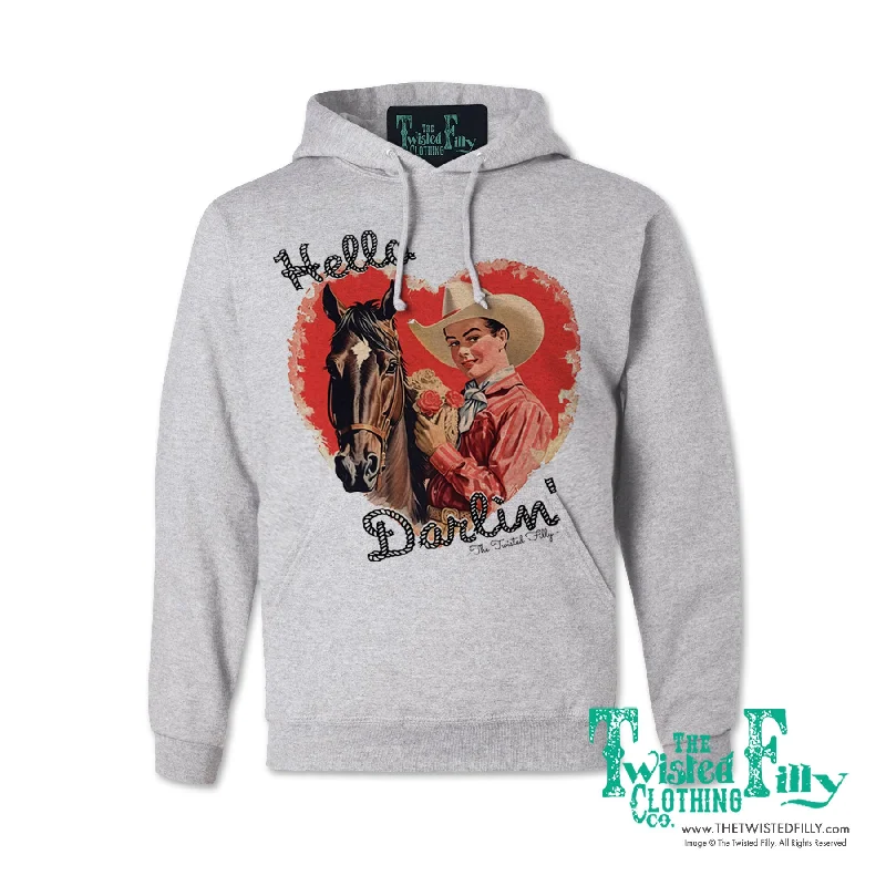 Hello Darlin' - Adult Hoodie - Assorted Colors Hoodie with Hem Elastic Stretchable Comfortable