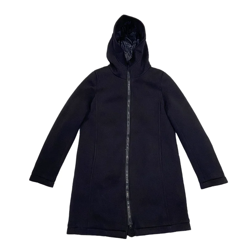 Herno Women's Mid Length Quilted Coat | Vintage High End Padded Hoodie Blue VTG Hoodie with Hidden Zipper Minimalist Clean