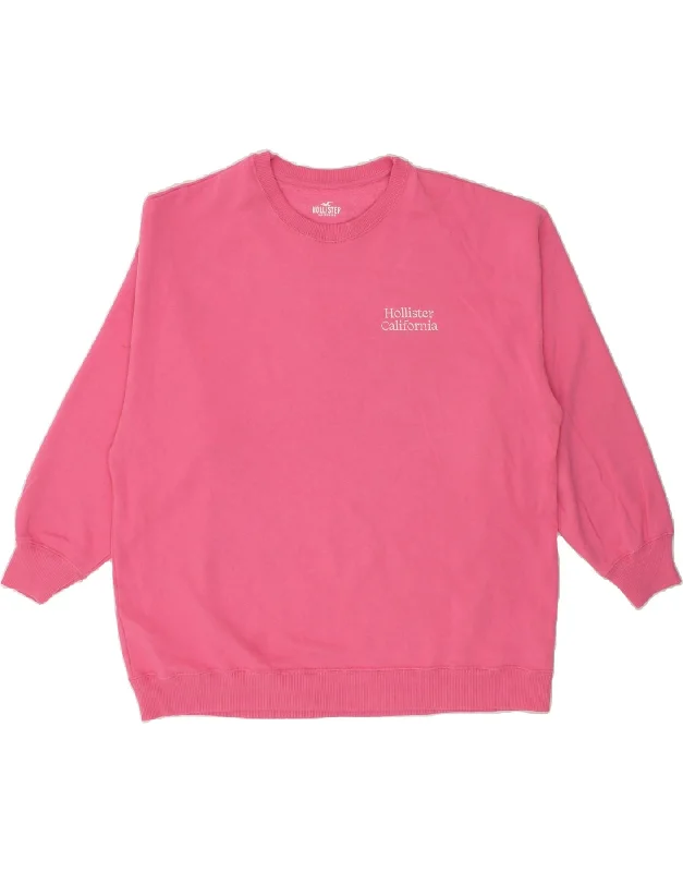 HOLLISTER Womens Oversized Sweatshirt Jumper UK 18 XL Pink Cotton Hoodie with Hood Adjustable Protection