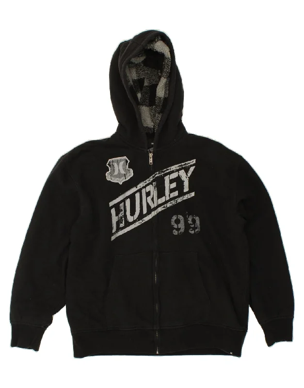 HURLEY Boys Graphic Zip Hoodie Sweater 15-16 Years XL Black Cotton Hoodie with Elastic Waist Stretchable Comfortable
