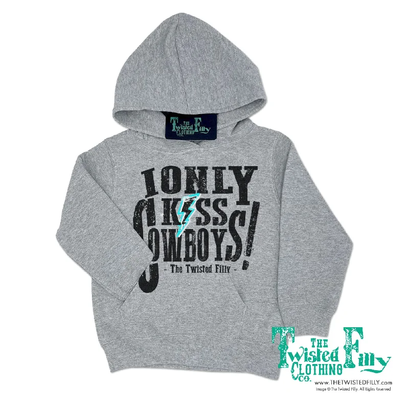 I Only Kiss Cowboys - Adult Women's Hoodie - Gray Hoodie with Sequins Glamorous Eye-catching