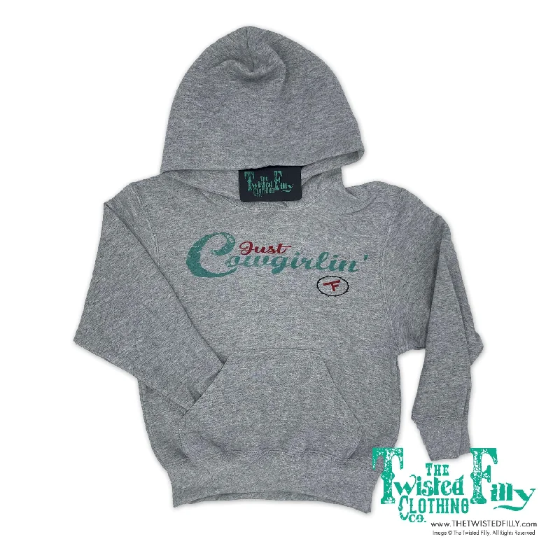 Just Cowgirlin' - Adult Women's Hoodie - Gray Hoodie with Metallic Shiny Futuristic