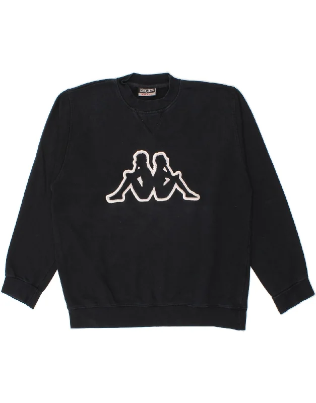 KAPPA Mens Graphic Sweatshirt Jumper Small Black Cotton Hoodie with Front Slit Layering Stylish