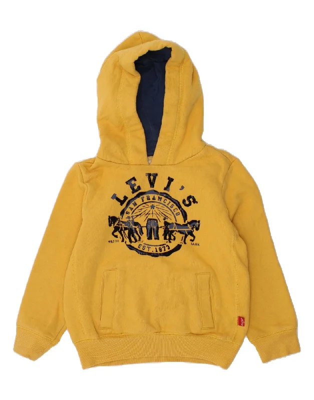 LEVI'S Boys Graphic Hoodie Jumper 4-5 Years Yellow Cotton Hoodie with Bell Sleeves Flared Feminine