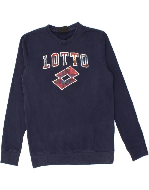 LOTTO Mens Graphic Sweatshirt Jumper Small Navy Blue Cotton Hoodie with Elastic Cuffs Stretchable Comfortable