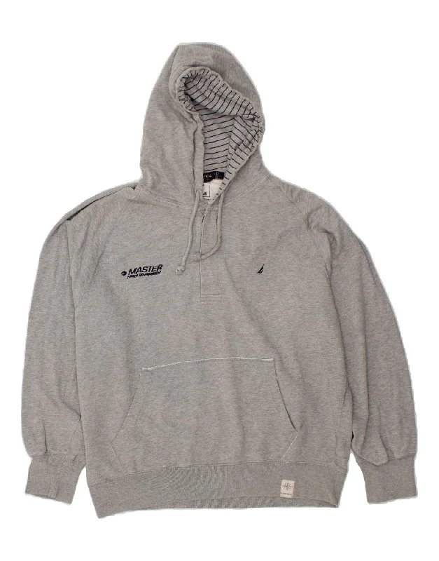 NAUTICA Mens Loose Fit Hoodie Jumper Large Grey Cotton Hoodie with Camouflage Military Edgy