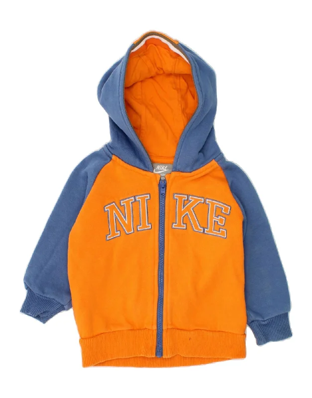 NIKE Baby Boys Graphic Zip Hoodie Sweater 6-9 Months Orange Colourblock Hoodie with Print Artistic Unique