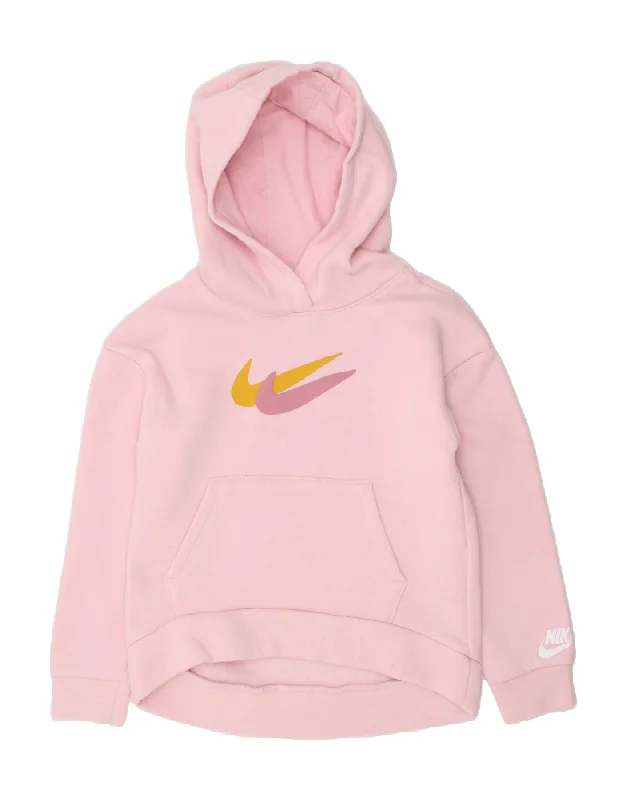NIKE Girls Graphic Hoodie Jumper 5-6 Years Medium Pink Cotton Hoodie with Front Slit Layering Stylish