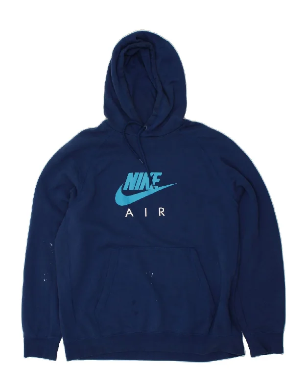 NIKE Mens Graphic Hoodie Jumper XL Blue Cotton Hoodie with Tie-Dye Psychedelic Retro