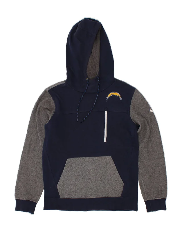 NIKE Mens Hoodie Jumper Small Navy Blue Colourblock Cotton Hoodie with Pattern Geometric Abstract