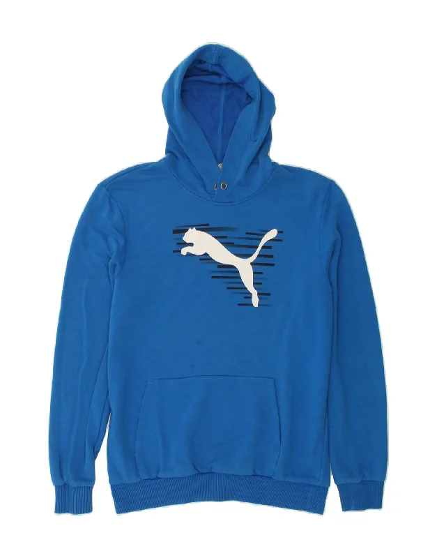PUMA Mens Graphic Hoodie Jumper Medium Blue Cotton Hoodie with Toggle Buttons Decorative Unique