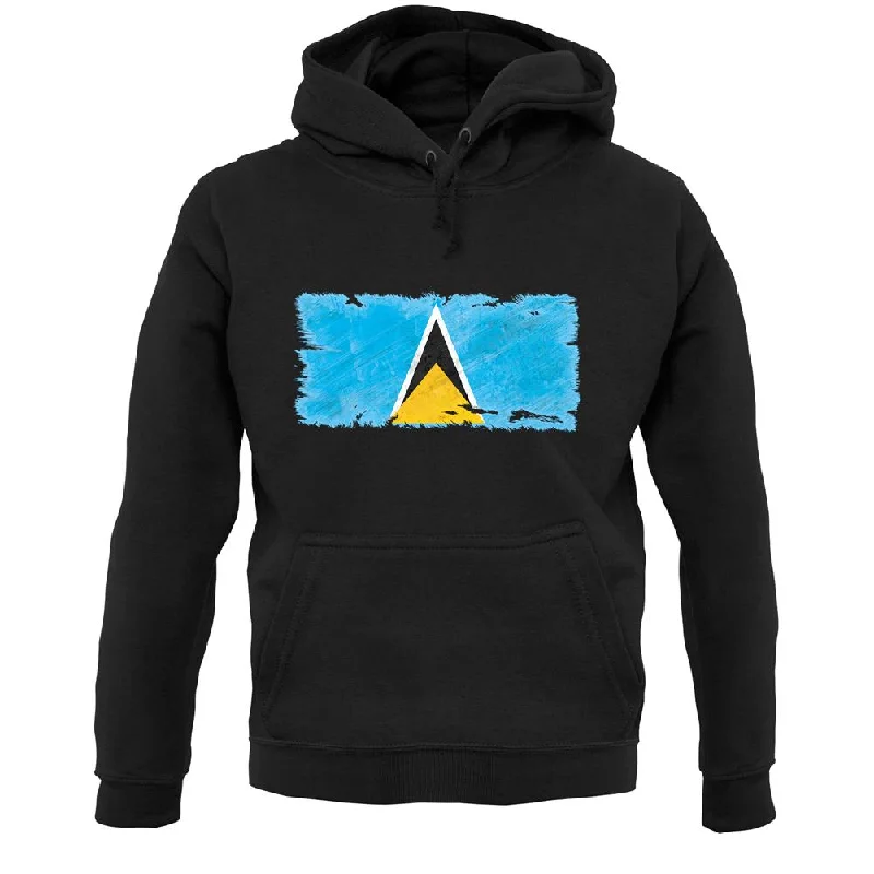 Saint Lucia Grunge Style Flag Unisex Hoodie Hoodie with Tied Waist Feminine Flattering