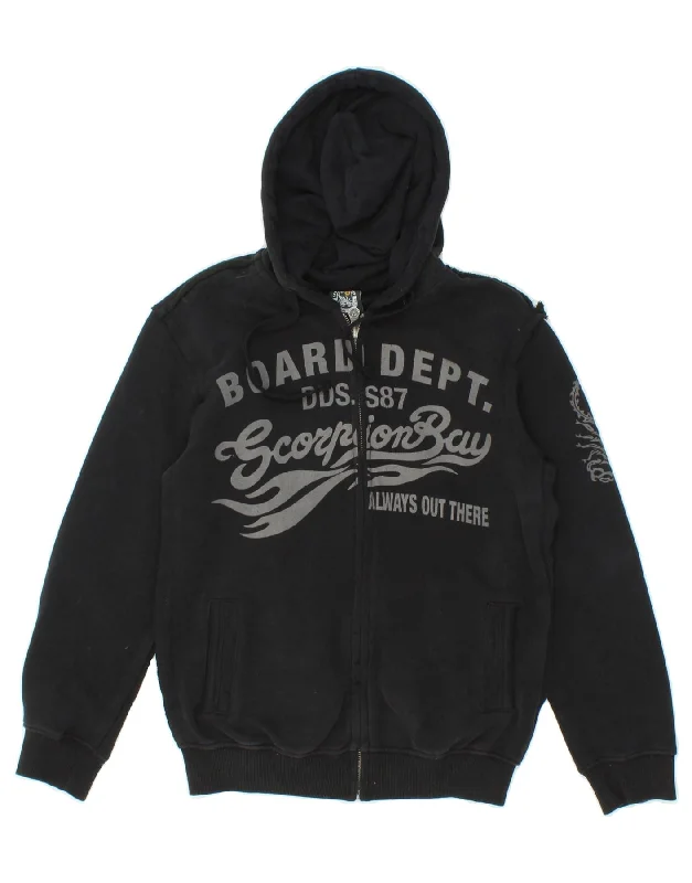 SCORPION BAY Boys Graphic Zip Hoodie Sweater 8-9 Years Medium Black Cotton Hoodie with Set-In Sleeves Structured Classic