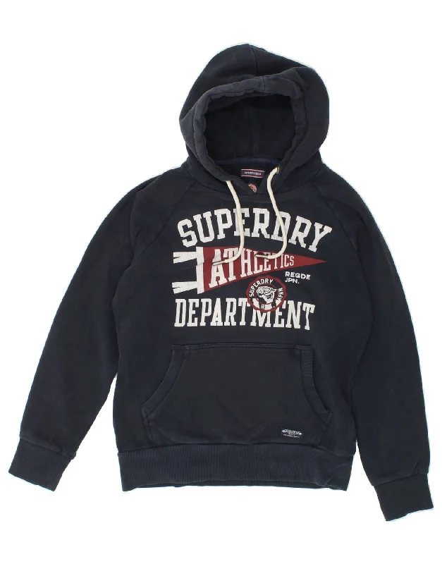 SUPERDRY Mens Graphic Hoodie Jumper Medium Navy Blue Cotton Hoodie Dress Longline Feminine