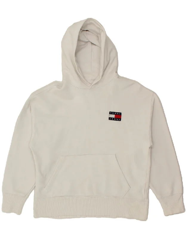 TOMMY HILFIGER Mens Hoodie Jumper Small White Cotton Hoodie with Hem Elastic Stretchable Comfortable