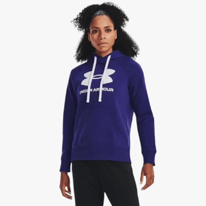 Under Armour Ladies Rival Fleece Logo Hoodie 468 Blue Hoodie with Emblem Brand Identity