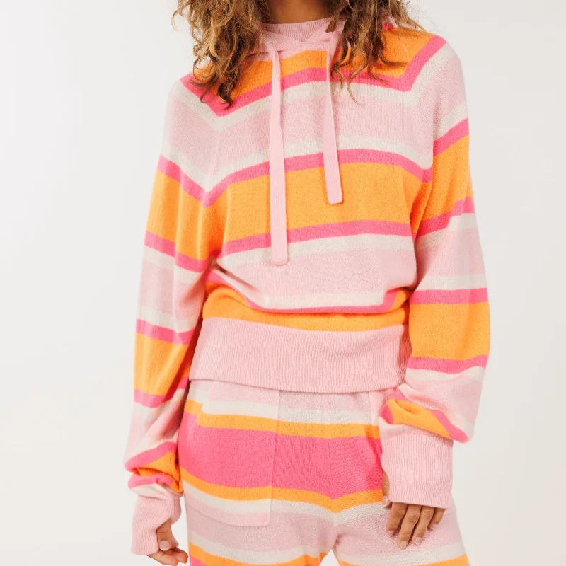 Vic Stripe Cashmere Hoodie | Candy Stripe Hoodie with Button Placket Classic Preppy