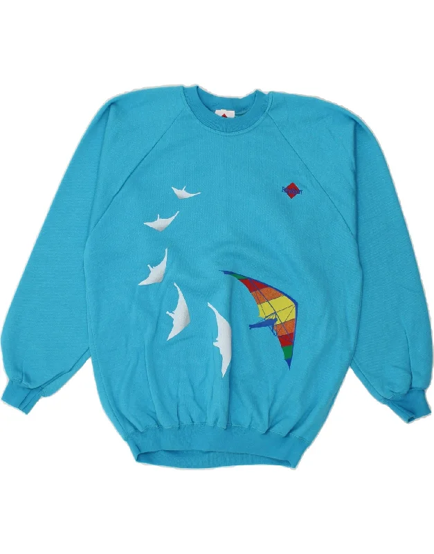 VINTAGE Mens Graphic Sweatshirt Jumper Large Blue Cotton Hooded Sweatshirt Casual Wear Street Style
