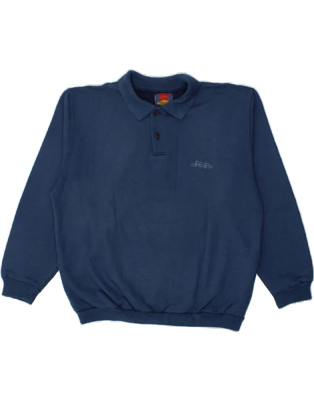 VINTAGE Mens Polo Neck Sweatshirt Jumper Large Navy Blue Acrylic Oversized Hoodie Comfort Casual