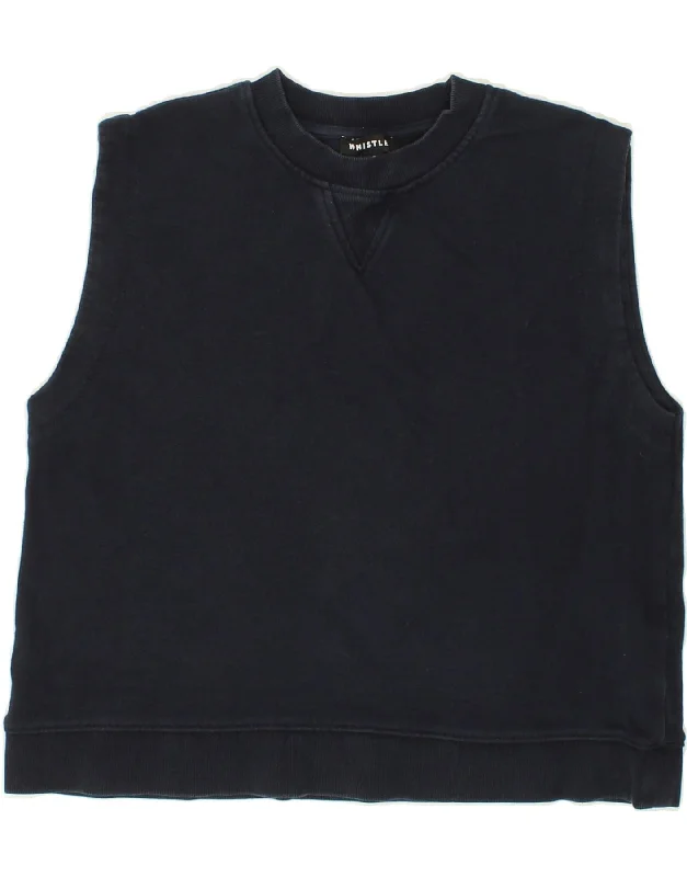 WHISTLES Womens Crop Sleeveless Sweatshirt Jumper UK 10 Small Navy Blue Hoodie with Ribbed Hem Stretchable Secure