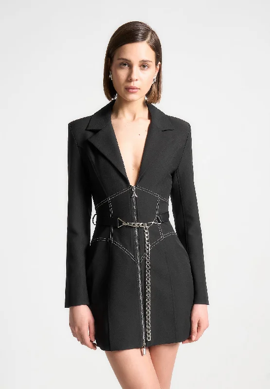 Corset Blazer Dress with Chain - Black Women's Unique Blazer