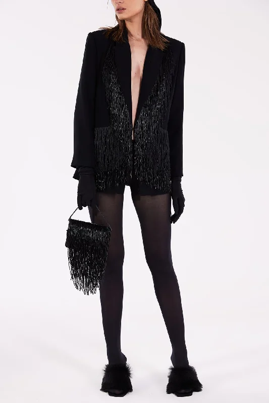 Crepe blazer with hand beads and fringes Women's Trendy Suit