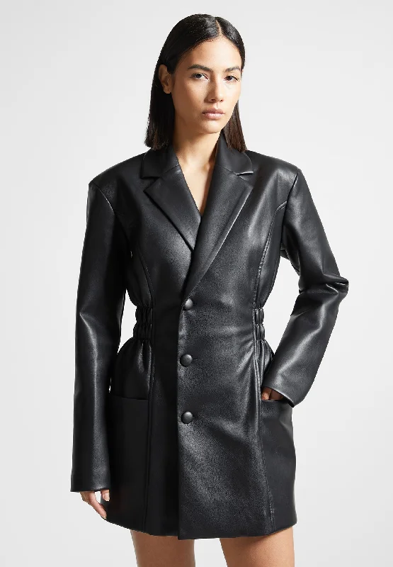 Double Breasted Leather Blazer Dress - Black Women's Vintage Suit