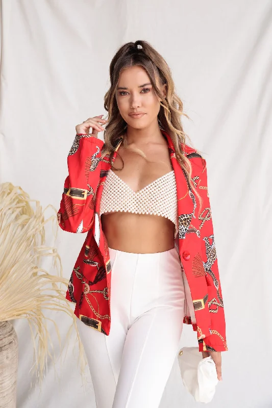 European Abstract Chain Print Blazer Women's Vacation Suit