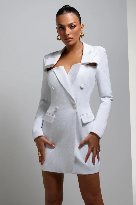 Everyone's Watching | White Fitted Cut-Out Blazer Mini Dress Women's Banquet Suit