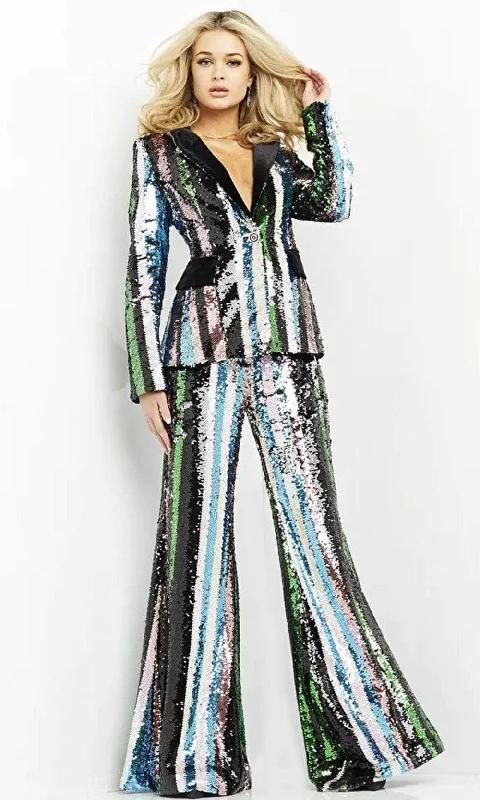 Jovani M02942 - Long Sleeve Blazer Sequin Pantsuit Women's Premium Blazer