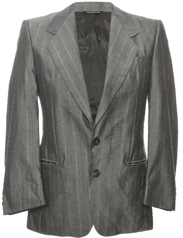 Striped Grey & White Blazer - M Women's Elegant Suit